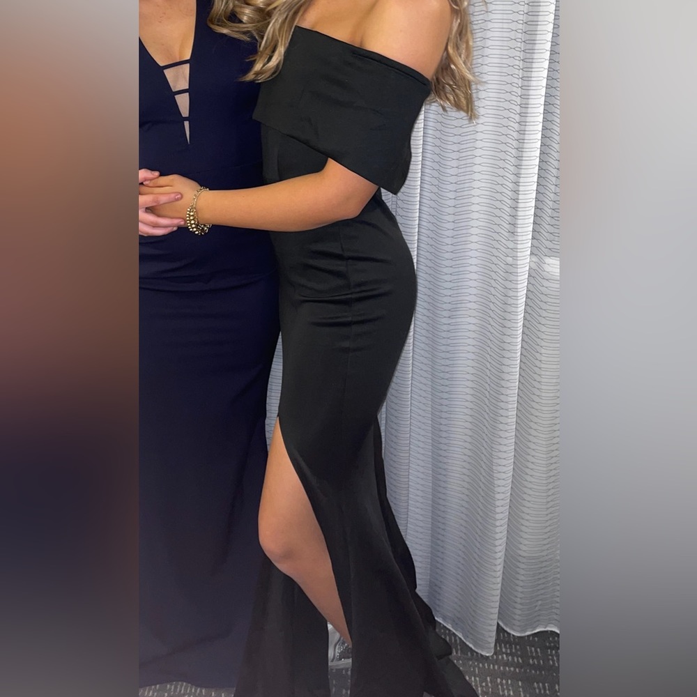Black one shoulder maxi with slit